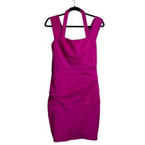 Express NEW Hot Pink Halter Layered Mini Cocktail Dress Women’s Size 6